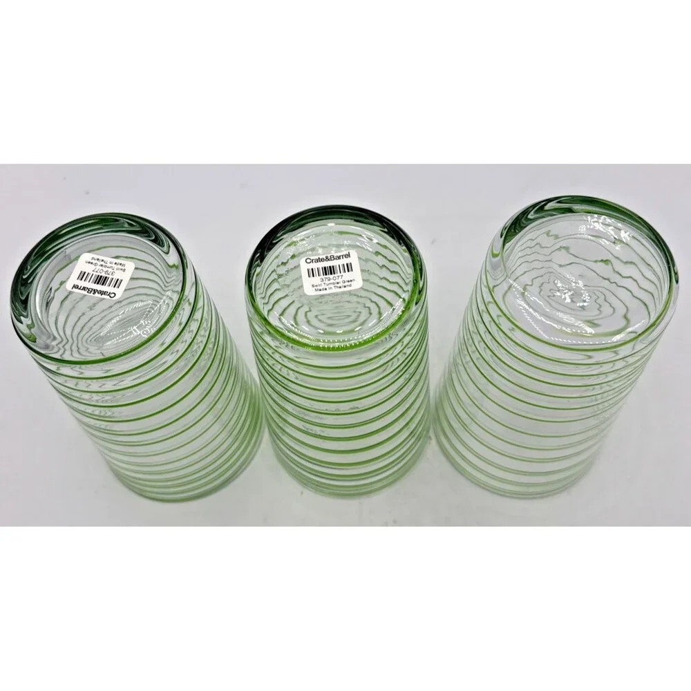 Crate & Barrel Green Swirl Tumblers Set Of 3 20 Oz New 379-077 Holiday